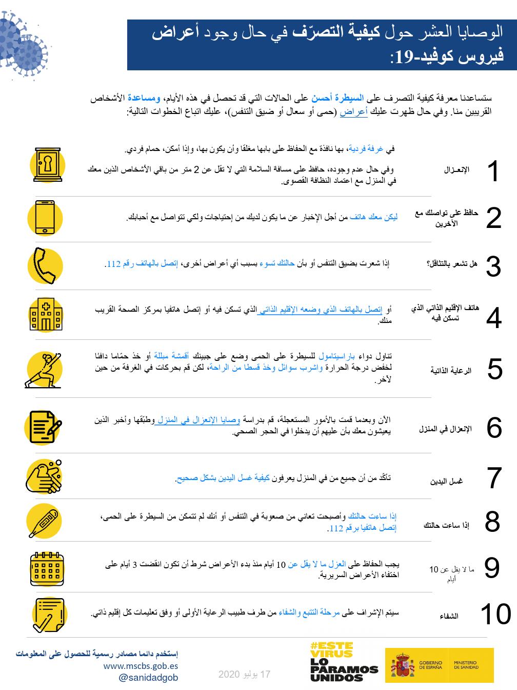 فيروس كوفيد-19:الوصايا العشر حول كيفية التصرّف في حال وجود أعراض