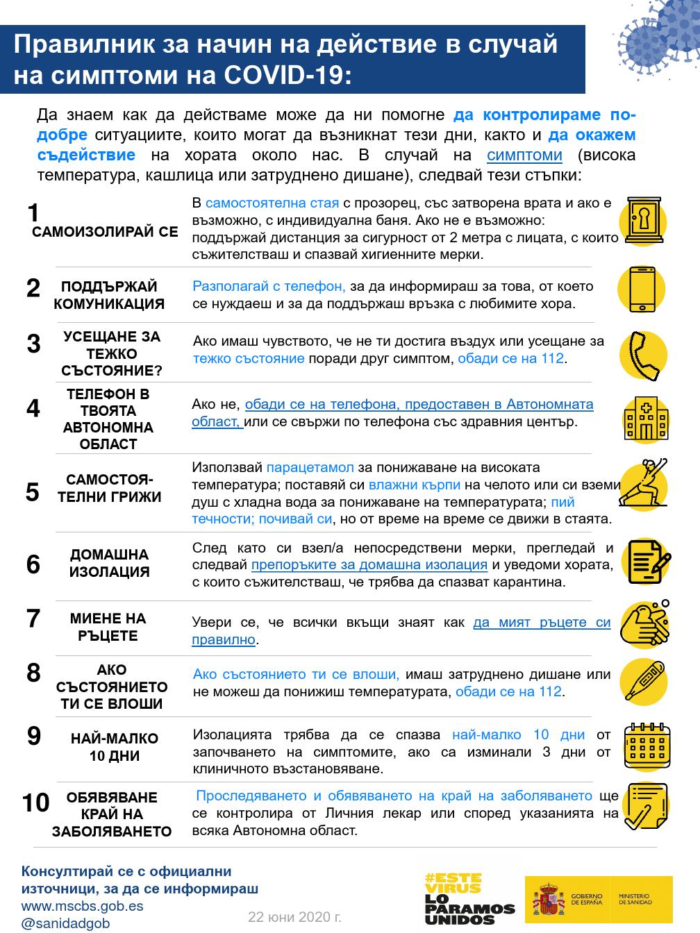 Правилник за начин на действие в случай на симптоми на COVID-19