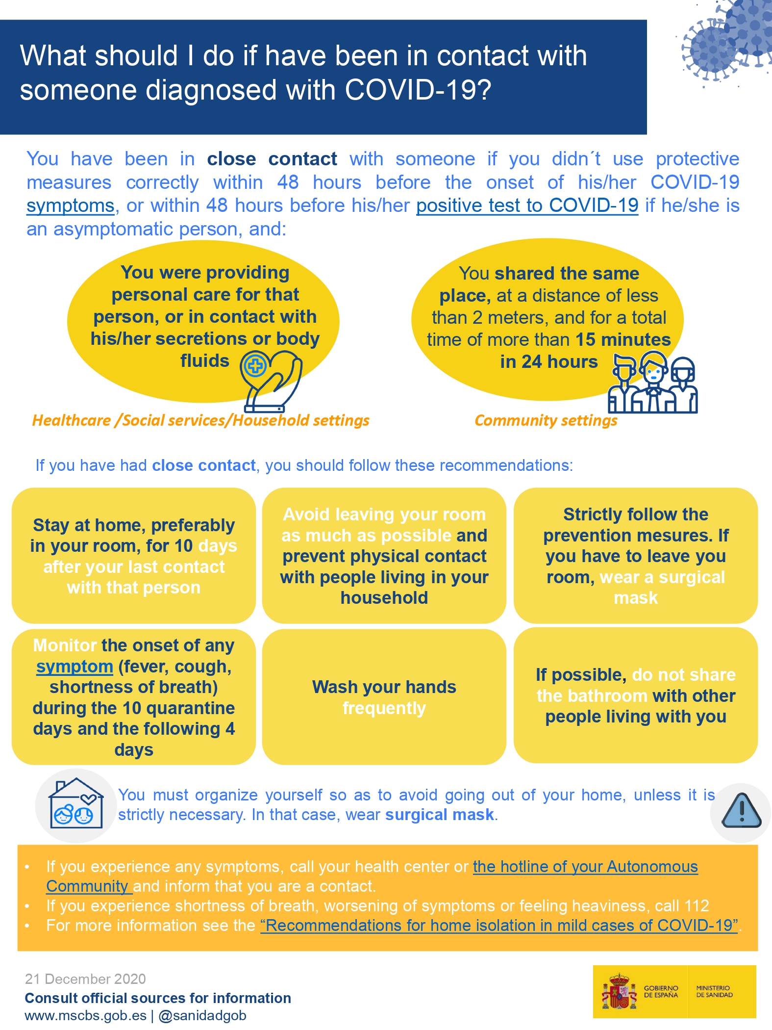 What should I do if have been in contact with someone diagnosed with COVID 19?