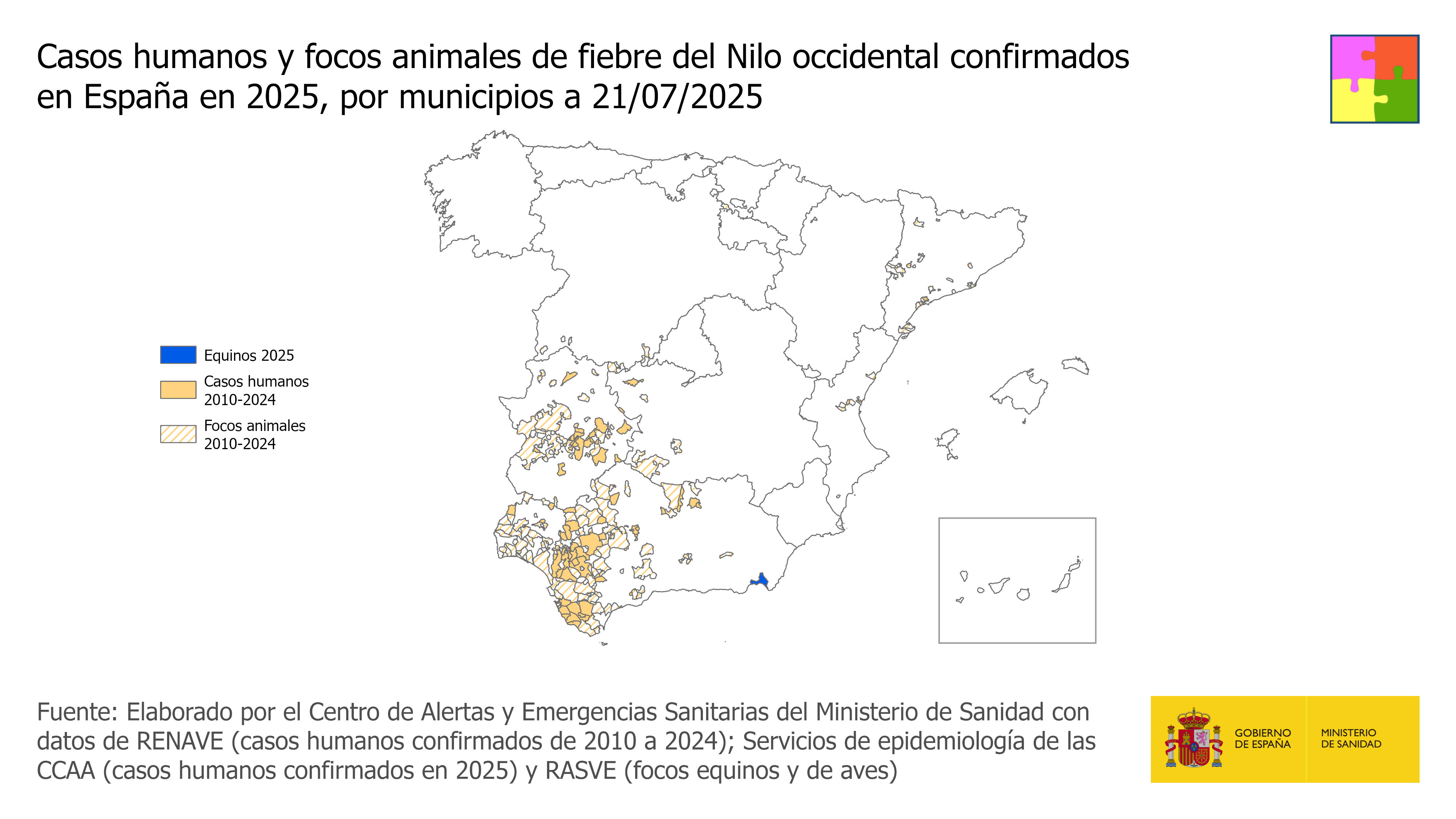 Casos humanos confirmados y focos animales en España en la temporada 2025
