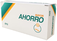 Caja de medicamento genérico con el eslogan Mayor Ahorro