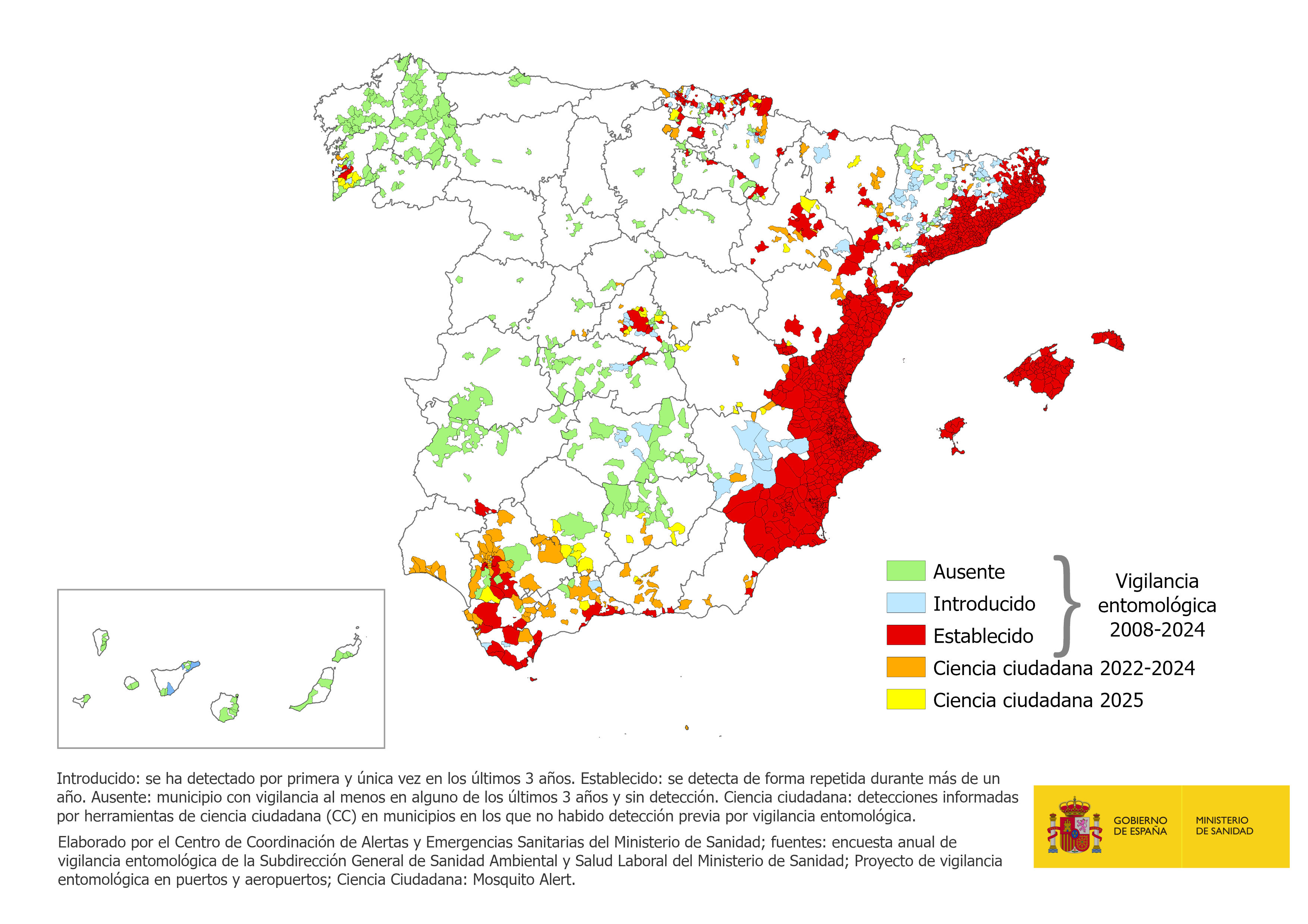 Mapa Aedes albopictus: vigilancia entomol&oacute;gica 2008-2023 y ciencia ciudadana 2022-2025