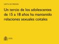03/02/2026 - Un tercio de los adolescentes de 15 a 18 años ha mantenido relaciones sexuales coitales