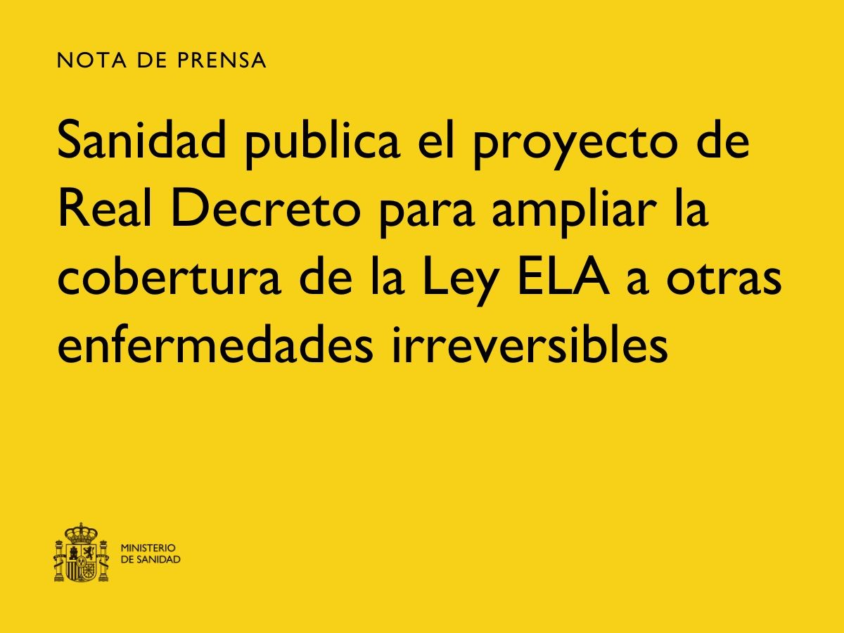 Imagen del artículo Sanidad publica el proyecto de Real Decreto para ampliar la cobertura de la Ley ELA a otras enfermedades irreversibles