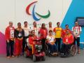 06/09/2012 - Ana Mato, con los deportistas paralímpicos españoles en Londres.