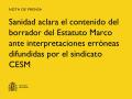 22/09/2025 - Sanidad aclara el contenido del borrador del Estatuto Marco ante interpretaciones erróneas difundidas por el sindicato CESM