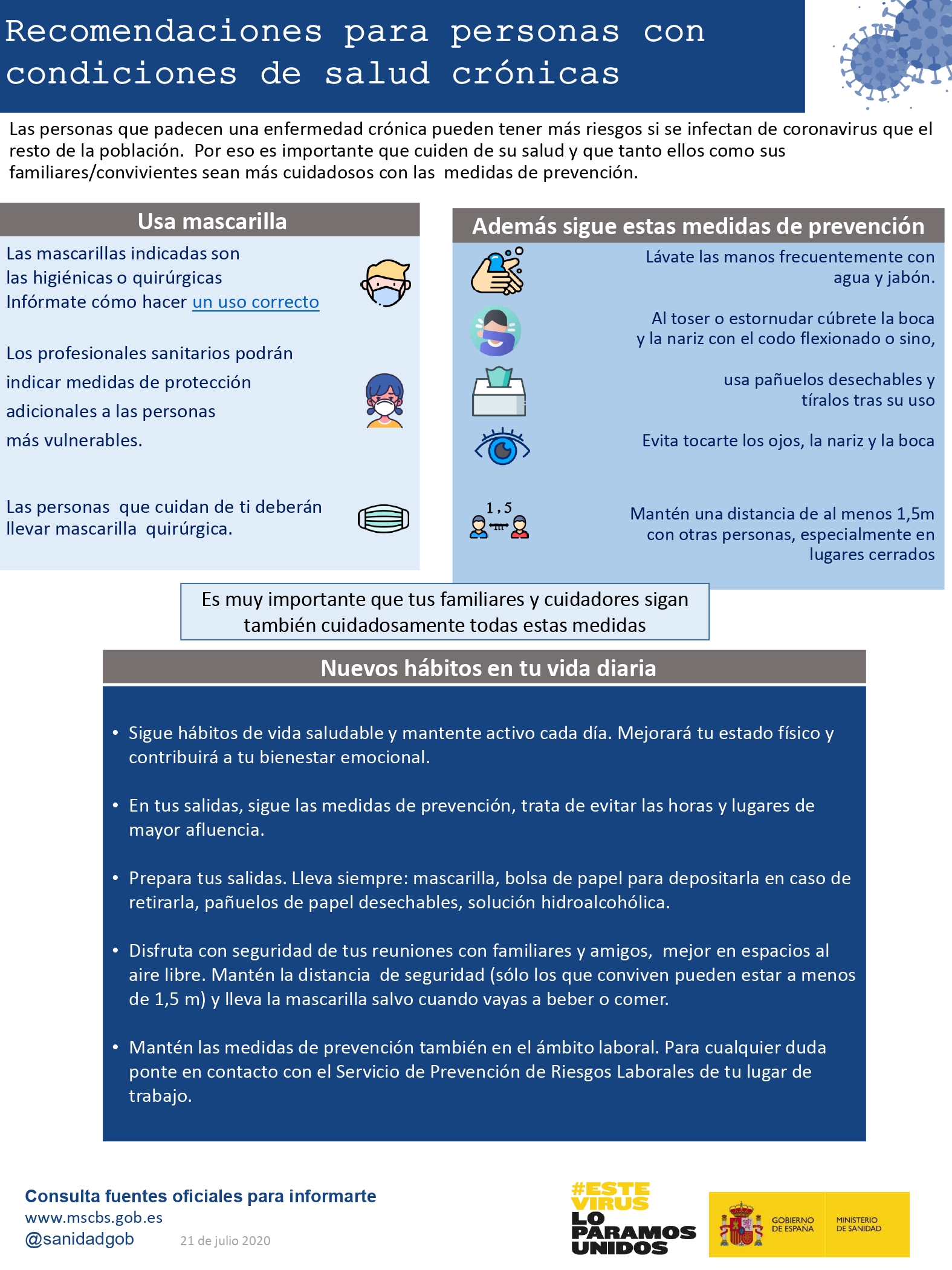 Recomendaciones para personas con condiciones de salud crónicas